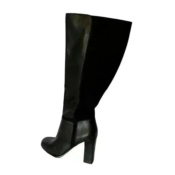 Nine West Black High Heeled Leather Suede Tall Boots 8.5 Dress Booties Classy - Picture 1 of 12